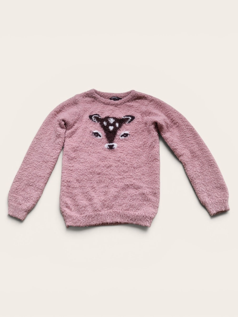George Mauve Fuzzy Deer Face Sweater